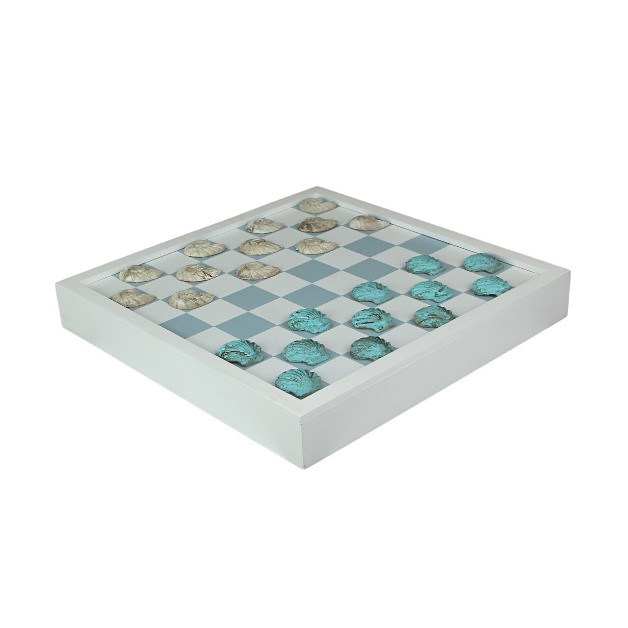 Coastal Themed Seashell Checkers Set With Game Board 13 Inches